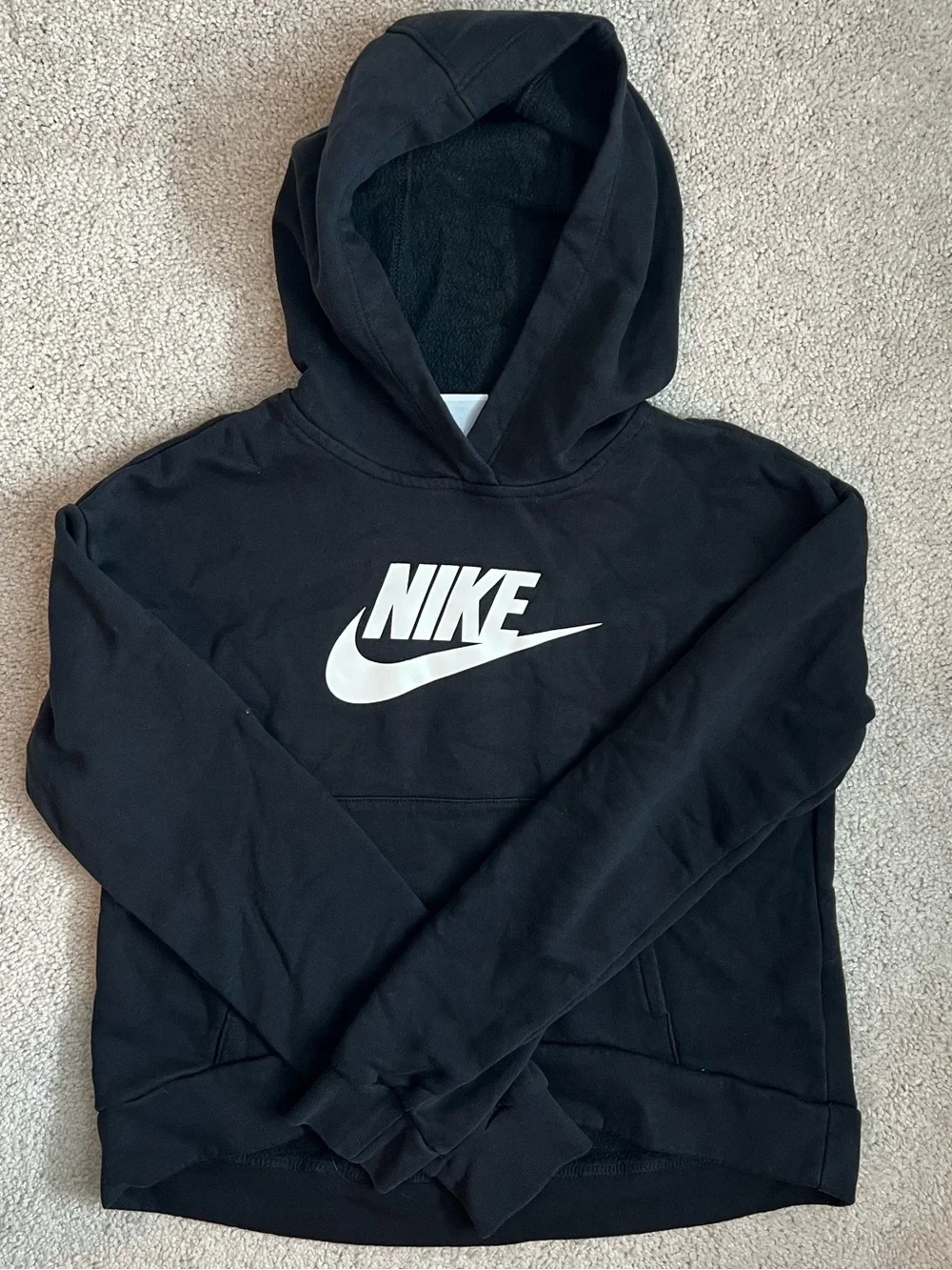 Nike Girls XL/Womens S Sportswear Club Black Cropped Fleece Hoodie